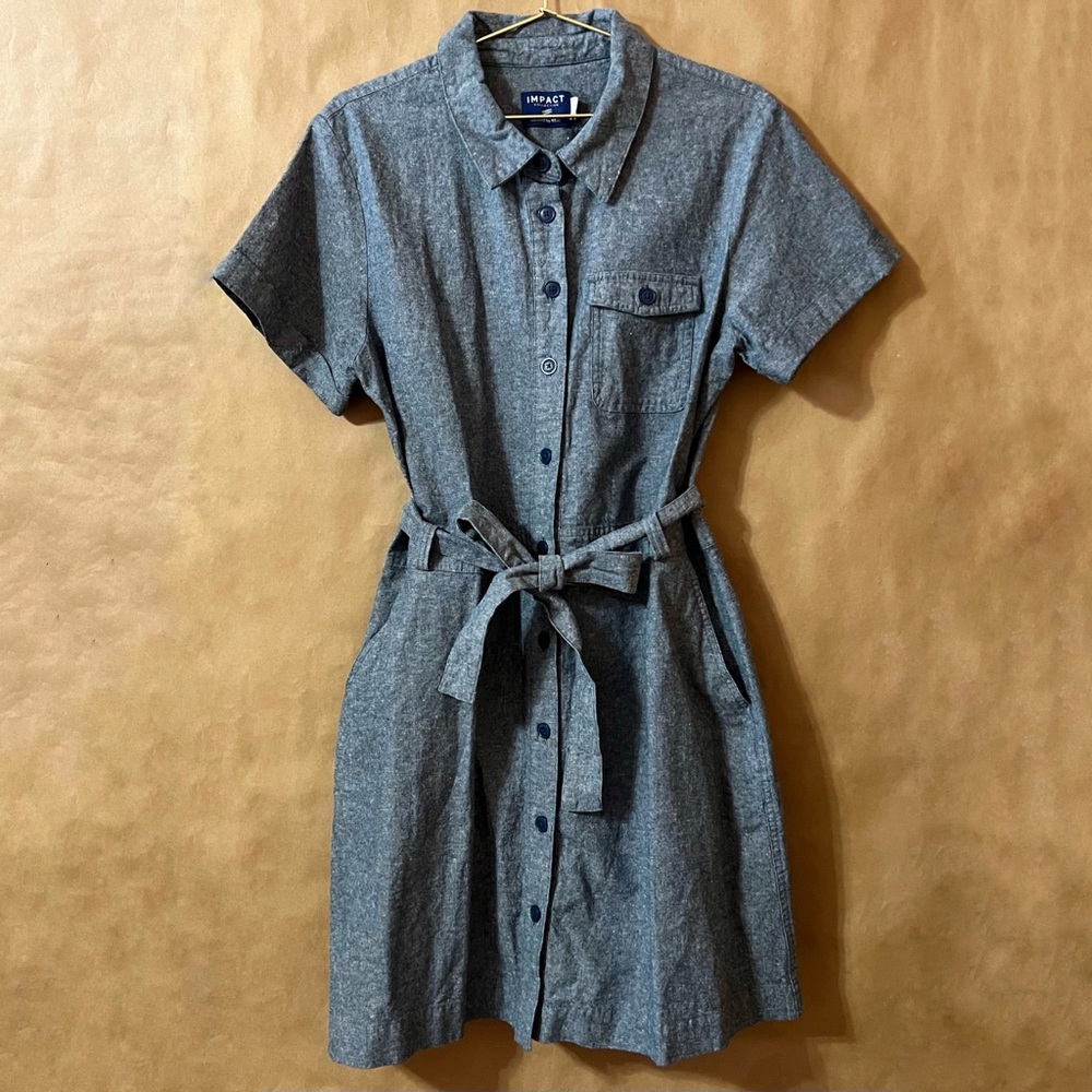 United By Blue NWT Moonlit Ocean Cotton Hemp Button Down Shirt Dress Mini Size L